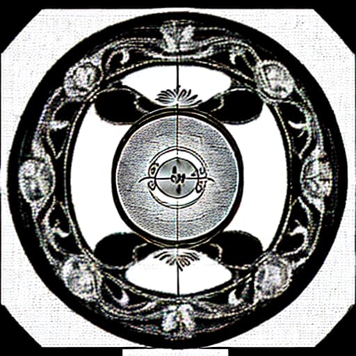  black white picture. in the center of the harp standing on parchment, on the right there is an inkwell with a feather, and on the left side there is a musical note. the entire image is in a sphere