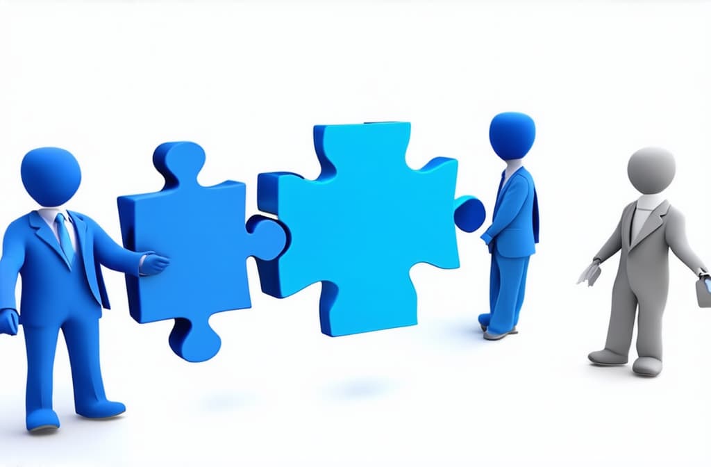  people connecting puzzle pieces. 3d illustration. cartoon characters. business teamwork concept on white background ar 3:2 {prompt}, maximum details