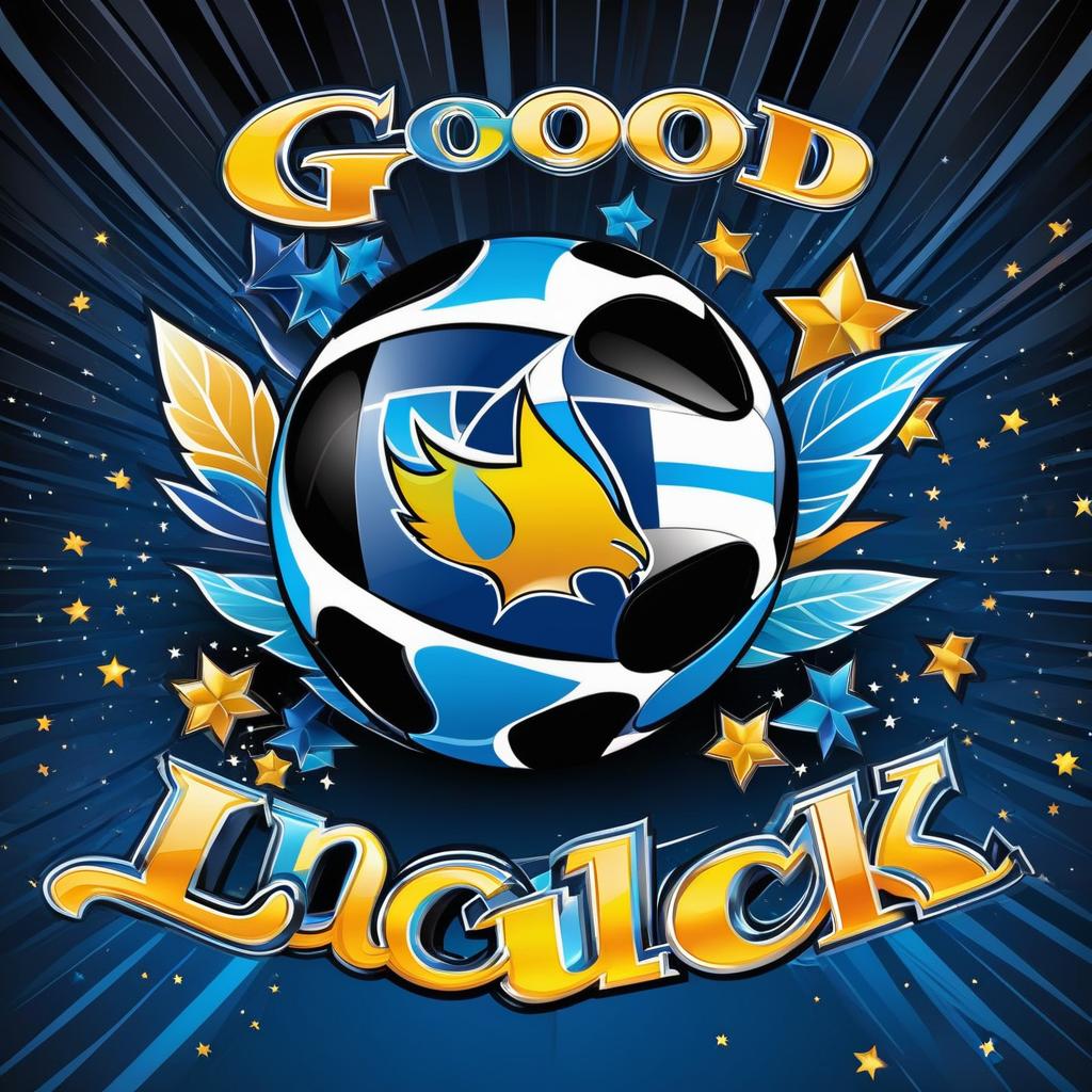  picture that says good luck with a football on it and a blue letters black background simple clip art only, award winning, professional, highly detailed, masterpiece