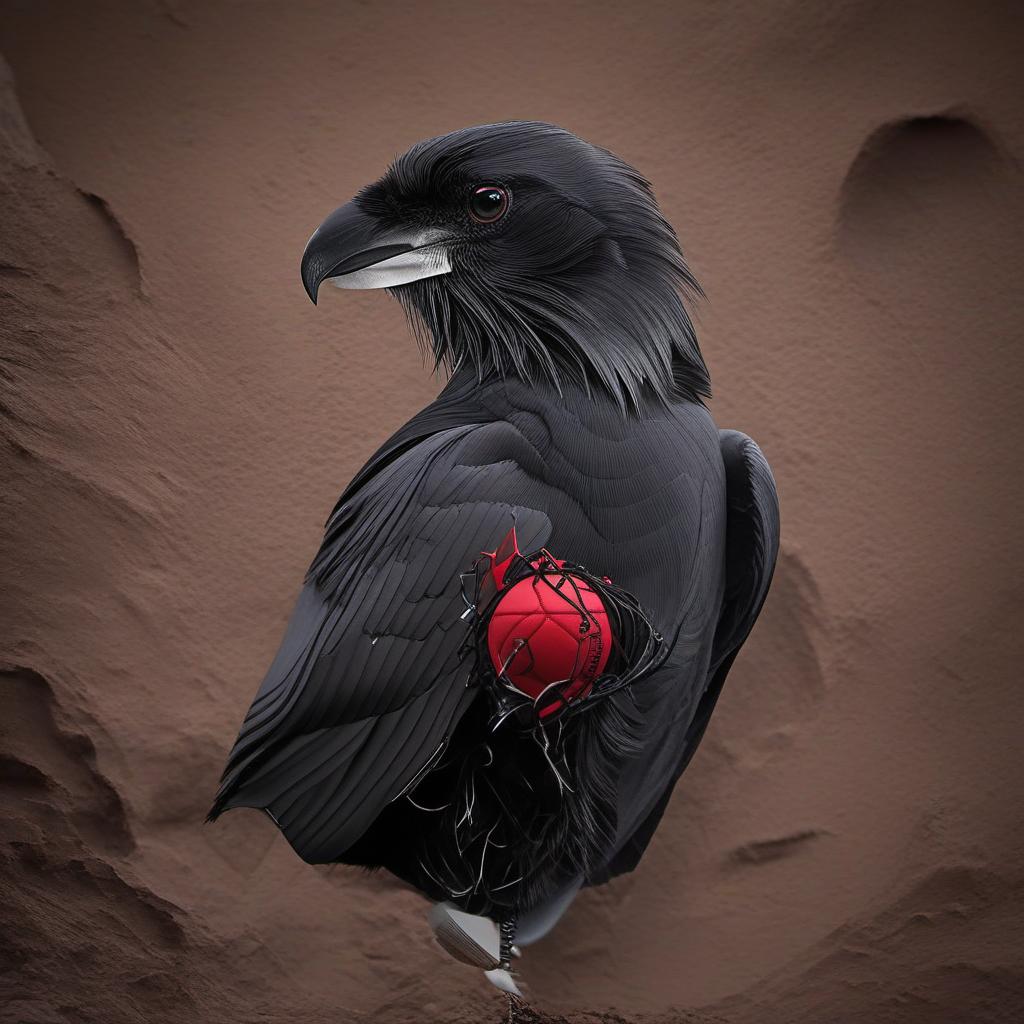  give me a very simple drawing logo of a black raven with red eyes and a red beak playing tennis dont include letters, mystical style