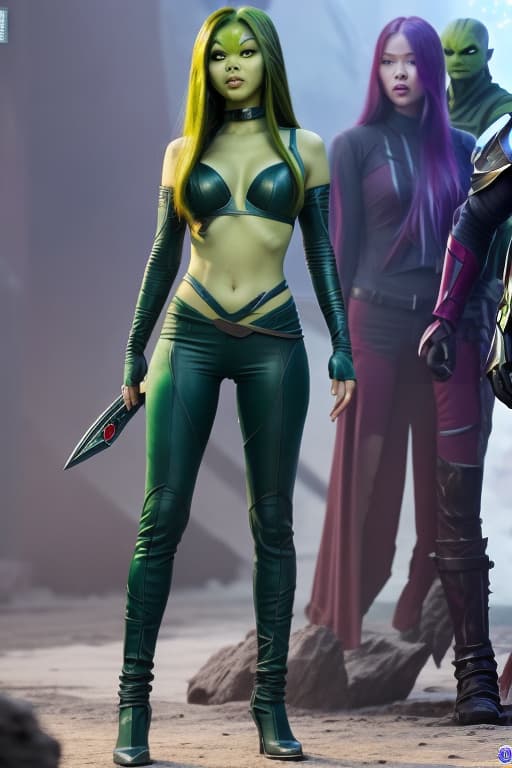  Jennie Kim as Gamora, full body, Ultra detailed body and face, Gentle face, Hot body, real girl