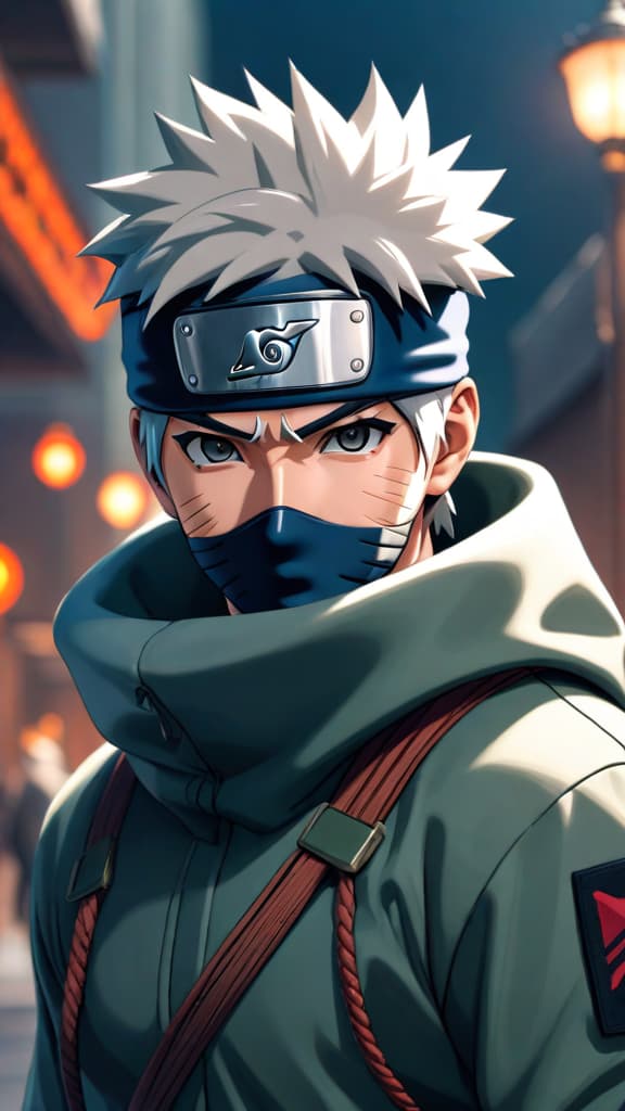  anime art: kakashi hatake from naruto relying on natural genius and ninja skills without sharingan. hyperrealistic, full body, detailed clothing, highly detailed, cinematic lighting, stunningly beautiful, intricate, sharp focus, f/1. 8, 85mm, (centered image composition), (professionally color graded), ((bright soft diffused light)), volumetric fog, trending on instagram, trending on tumblr, HDR 4K, 8K