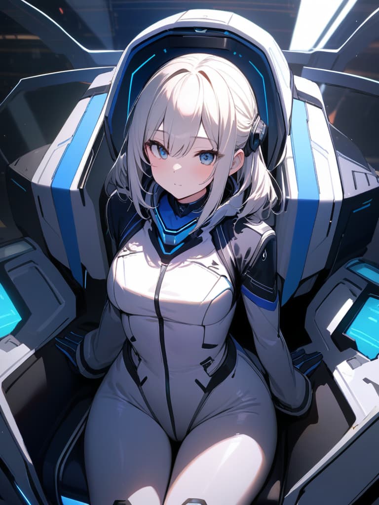  ultra detailed:1.2,masterpiece:1.2,best quality,masterpiece,bestquality,hdr:1.1,8k:1.1,very cute girl:1.3,((cyber pilot suit white:1.6)),((sphere cockpit inside robot:1.6))(cyber,full face helmet:1.3)(sitting cockpit seat:1.3),leaning forward,upper body:1.3,blue eyes:1.2,blonde hair:1.2,from front