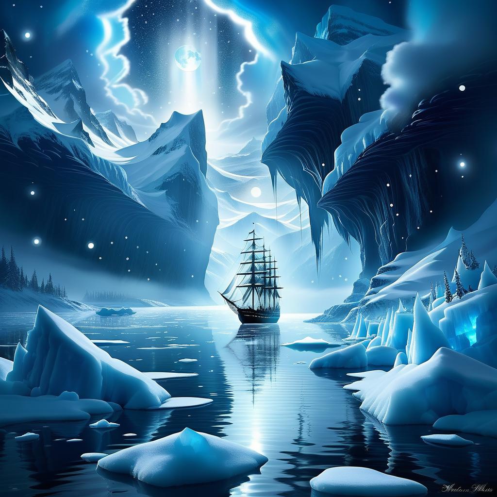  dreamscape we're sailing on an ice floe, like a brigantine on the grey, rugged the seas and all through the night star bears shining their light ♪ to ships far away ♪ . surreal, ethereal, dreamy, mysterious, fantasy, highly detailed