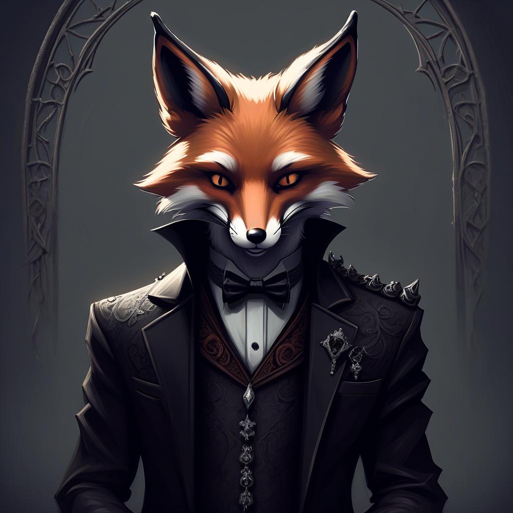  macabre style draw an anthropomorphic fox . dark, gothic, grim, haunting, highly detailed