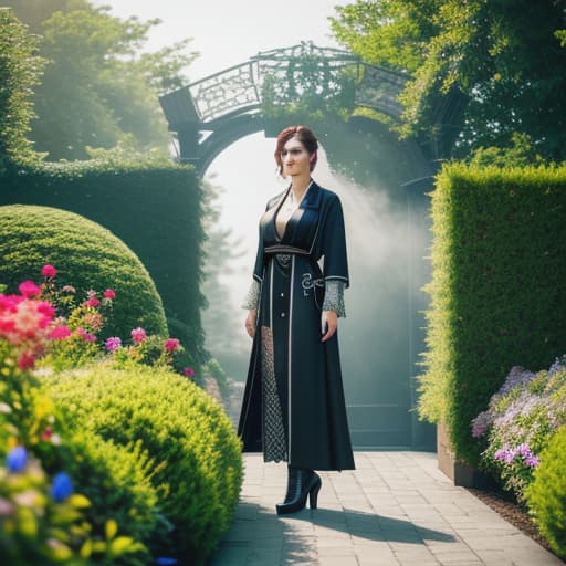  one girl in garden with butterfly Apply the Following Styles Cyberpunk, FineArtPhotography, Japonisme hyperrealistic, full body, detailed clothing, highly detailed, cinematic lighting, stunningly beautiful, intricate, sharp focus, f/1. 8, 85mm, (centered image composition), (professionally color graded), ((bright soft diffused light)), volumetric fog, trending on instagram, trending on tumblr, HDR 4K, 8K