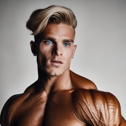 portrait+ style IFBB star bodybuilder queer blonde hunk dude face