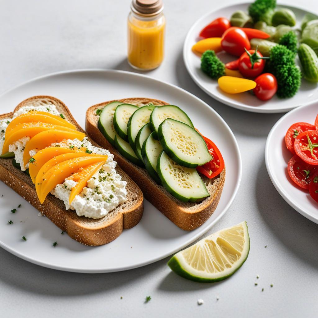  realistic close up portrait meal photo of (((Toast with cheese and vegetables))), with (Piquillo peppers, Cheese spread, Pickled gherkins, Whole wheat toast), ((served in a white plate)), ((with white background)), (((Healthy Eating Plate))), (((Harvard Eating Plate))), ((food photography)), with macro lens, shallow depth of field, highly detailed, natural lighting, natural colors, photorealism, Canon EOS R3, nikon, f/1.4, ISO 200, 1/160s, 8K, RAW, unedited, in-frame hyperrealistic, full body, detailed clothing, highly detailed, cinematic lighting, stunningly beautiful, intricate, sharp focus, f/1. 8, 85mm, (centered image composition), (professionally color graded), ((bright soft diffused light)), volumetric fog, trending on instagram, trending on tumblr, HDR 4K, 8K