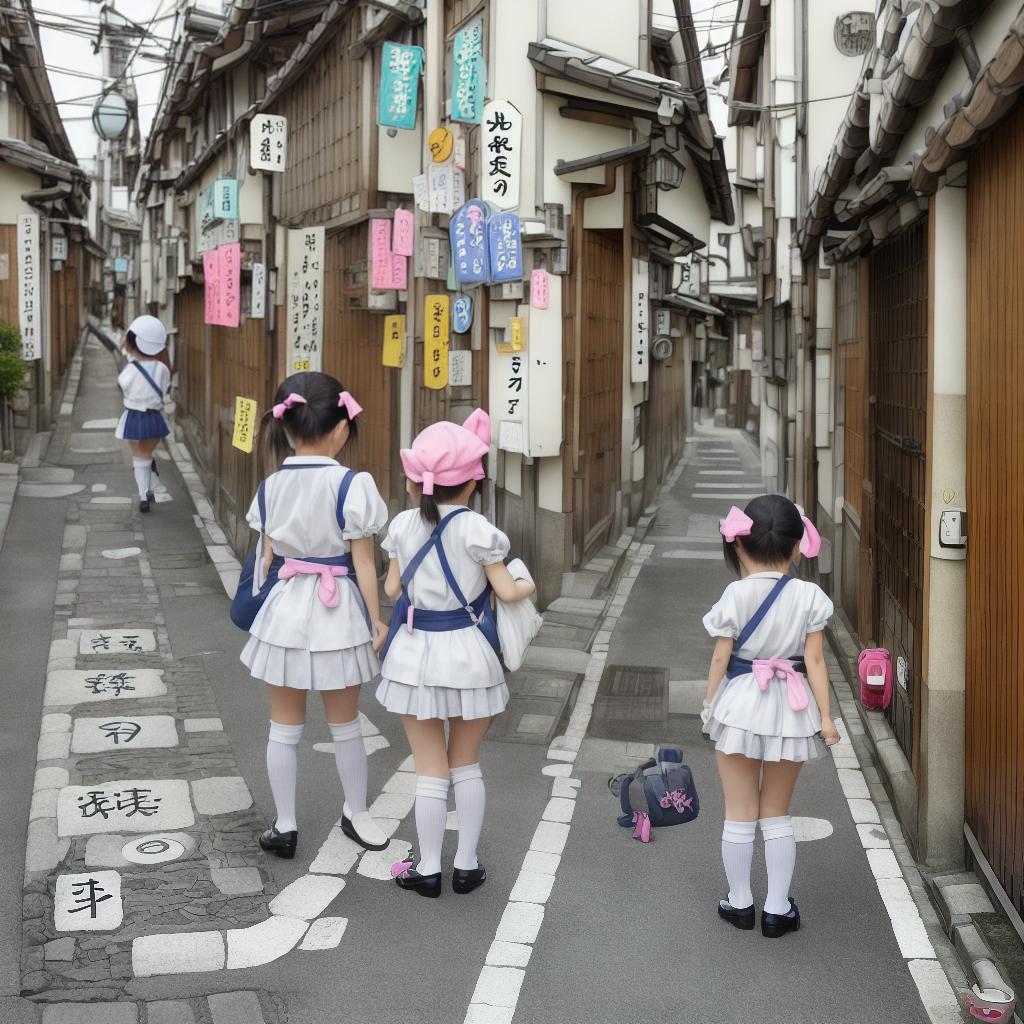  pequeña pequeña Little school en calzones en la calle en Japón, haciendo de las travesuras, hermoso trasero iddie rovue