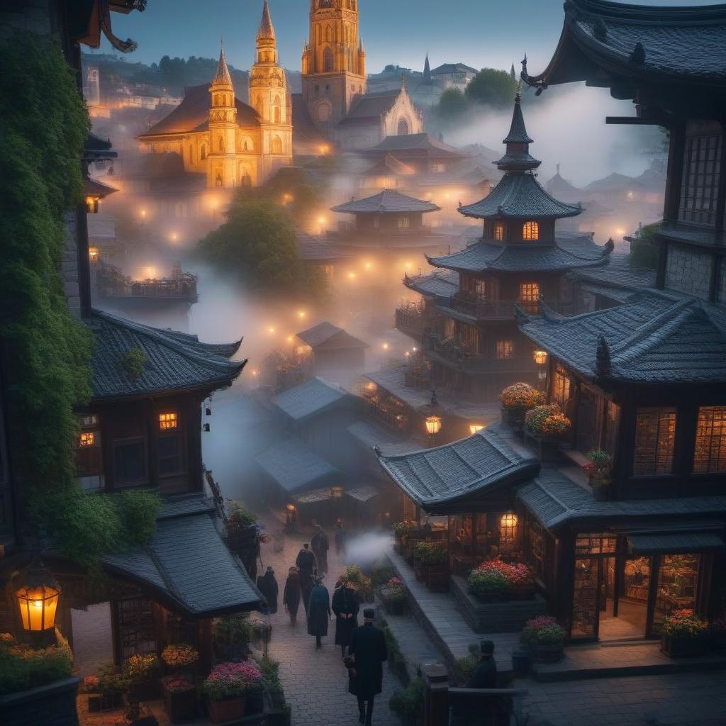  A fabulous town hyperrealistic, full body, detailed clothing, highly detailed, cinematic lighting, stunningly beautiful, intricate, sharp focus, f/1. 8, 85mm, (centered image composition), (professionally color graded), ((bright soft diffused light)), volumetric fog, trending on instagram, trending on tumblr, HDR 4K, 8K