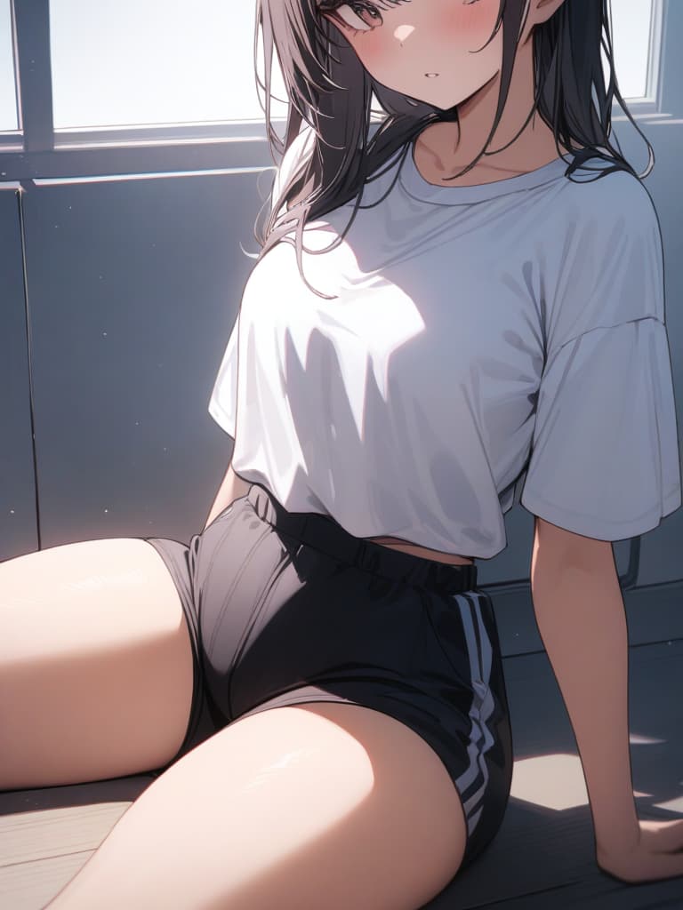  physical education sitting, pump kinpants, girls, bob, masterpiece, best quality,8k,ultra detailed,high resolution,an extremely delicate and beautiful,hyper detail