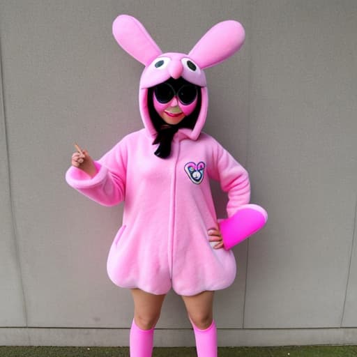 A pink mascot bird costume