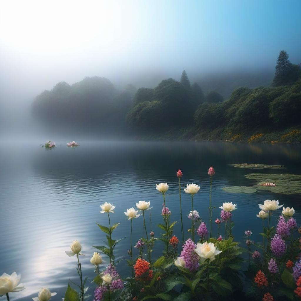  Flowers on the water hyperrealistic, full body, detailed clothing, highly detailed, cinematic lighting, stunningly beautiful, intricate, sharp focus, f/1. 8, 85mm, (centered image composition), (professionally color graded), ((bright soft diffused light)), volumetric fog, trending on instagram, trending on tumblr, HDR 4K, 8K