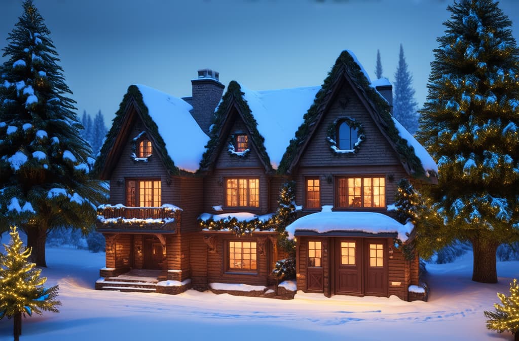  epic realistic, hyperdetailed, (cycles render:1.3), caustics, (glossy:0.58), (artstation:0.82),beautiful houses in the snow, decorated for christmas ar 3:2