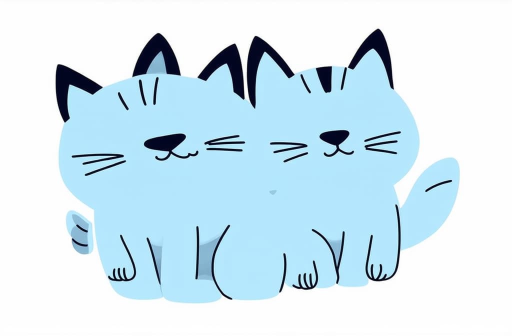  contour, very simple image in one unbroken black ink line, single line of blue cats with funny faces. simple flat color illustration. ar 3:2 using a single continuous black line ink brushon white background, drawing should be created without lifting the pen, recognizable features of blue cats with funny faces. simple flat color illustration. ar 3:2 in one unbroken line