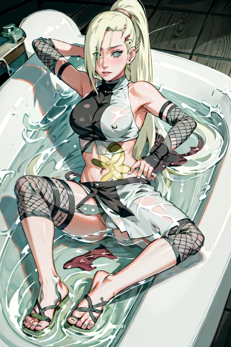  (yamanaka ino:1.2), hair down,detailed eyes, Perfect features, (masterpiece), (best quality:1.4), absurdres, [:intricate details:0.2], moist skin, shiny skin, glossy skin,fullbody,bathtub,breast grab