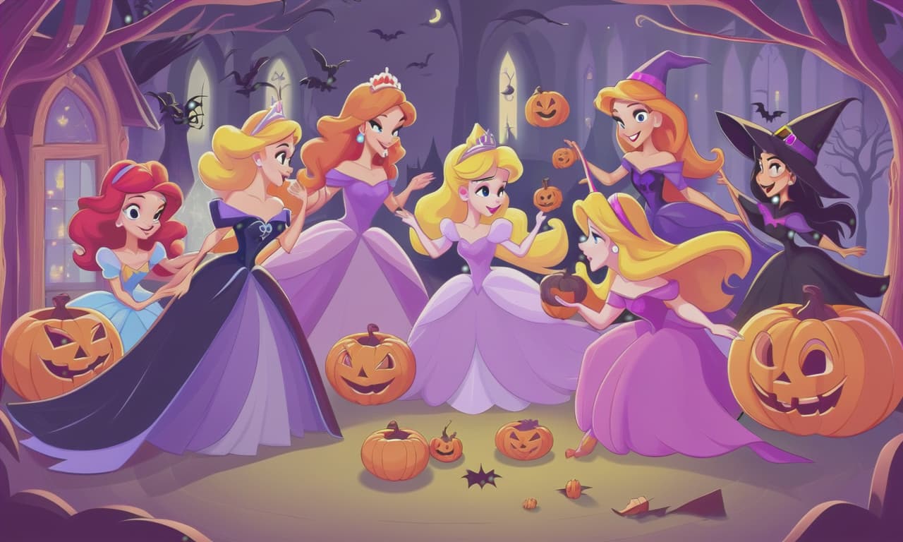  cartoon princesses playing with witches