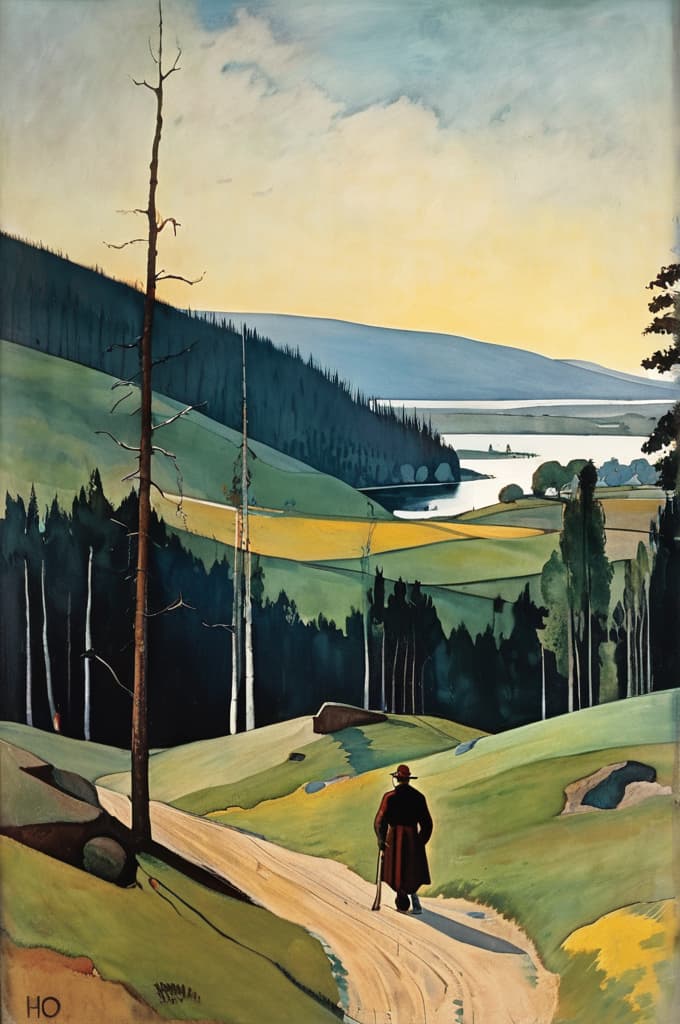  hugo simberg people 1932 landscape, 4k