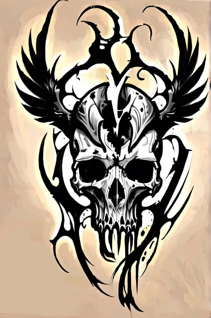  raven skull, (tattoo sketch:1.25)