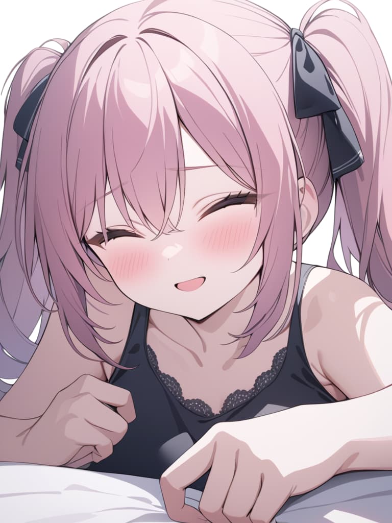  a smiley , pink hair, twin tails, big s, sleepy, masterpiece, best quality,8k,ultra detailed,high resolution,an extremely delicate and beautiful,hyper detail