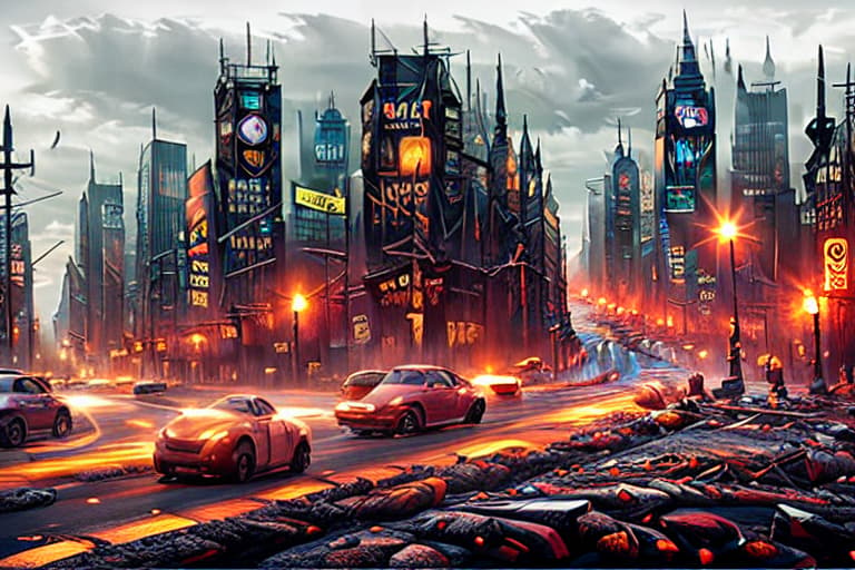 a photo of ddfusion style Generate a blank road play mat of Gotham City, featuring: - A detailed network of roads, highways, and alleys - Blank spaces where buildings and landmarks would be, allowing for placement of individual location images - Include iconic road features like streetlights, manhole covers, and crosswalks - Maintain a dark, gritty, and gothic atmosphere, inspired by the Batman franchise - Dimensions: A large, foldable road play mat, ideal for tabletop games and creative play Note: The focus is on the road layout and infrastructure, with blank spaces for adding individual location images, like the ones we previously discussed.