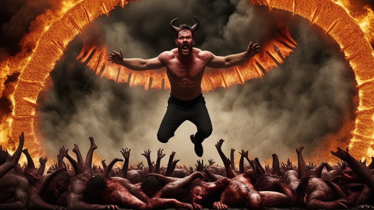  man falling into hell with devils all around