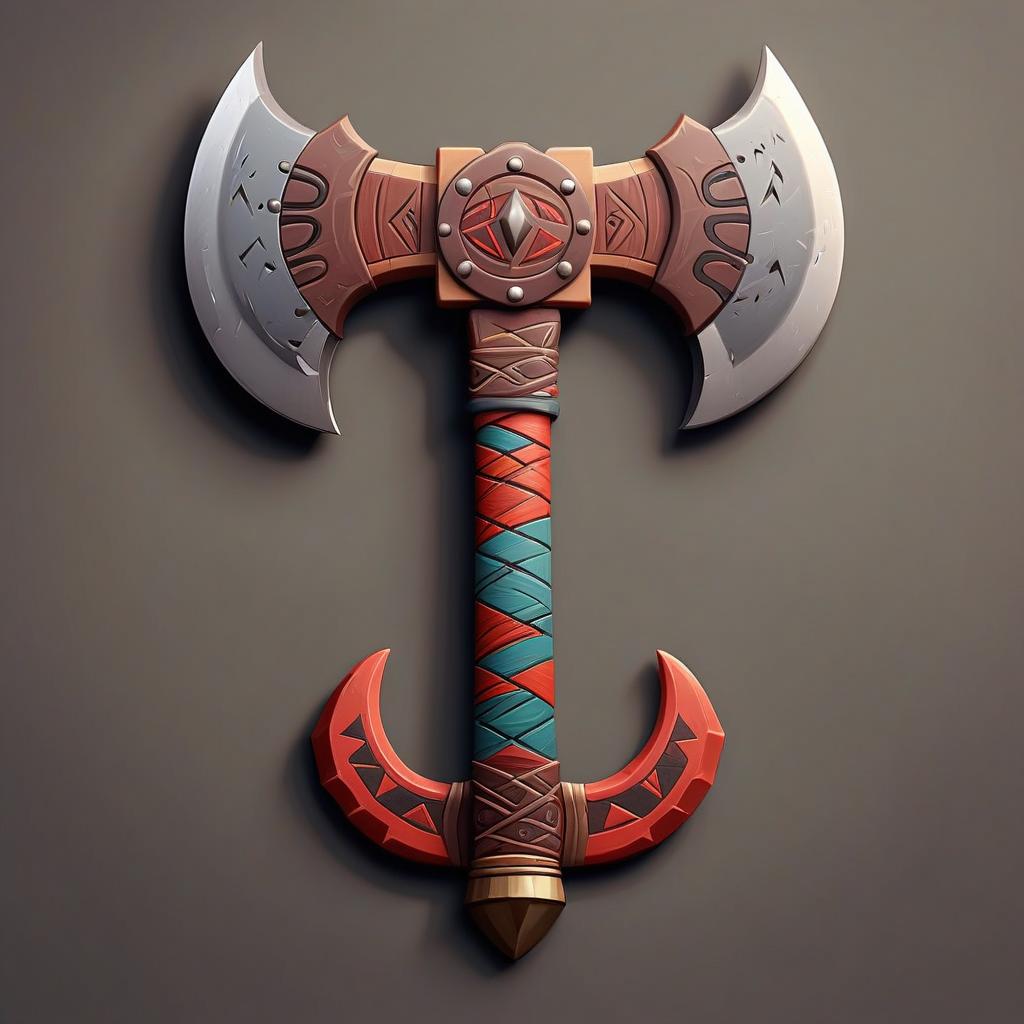  tribal style barbarian big battle axe, tribal accessories, rpg class minimal badge, logo . indigenous, ethnic, traditional patterns, bold, natural colors, highly detailed, sticker