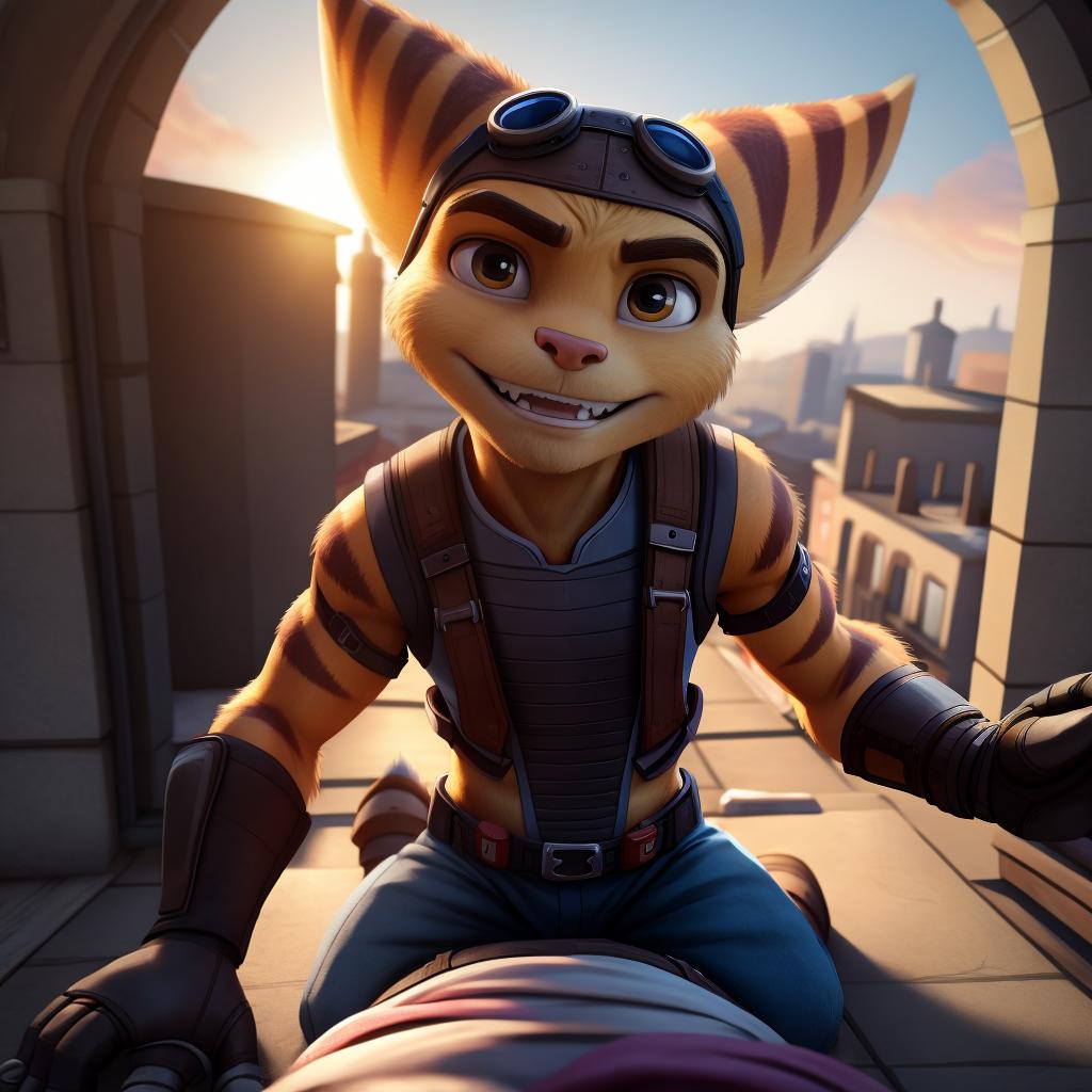  Ratchet and clank (dying light), gloves, first person view, gay, open eyes, masterpiece, 4k, fine details,