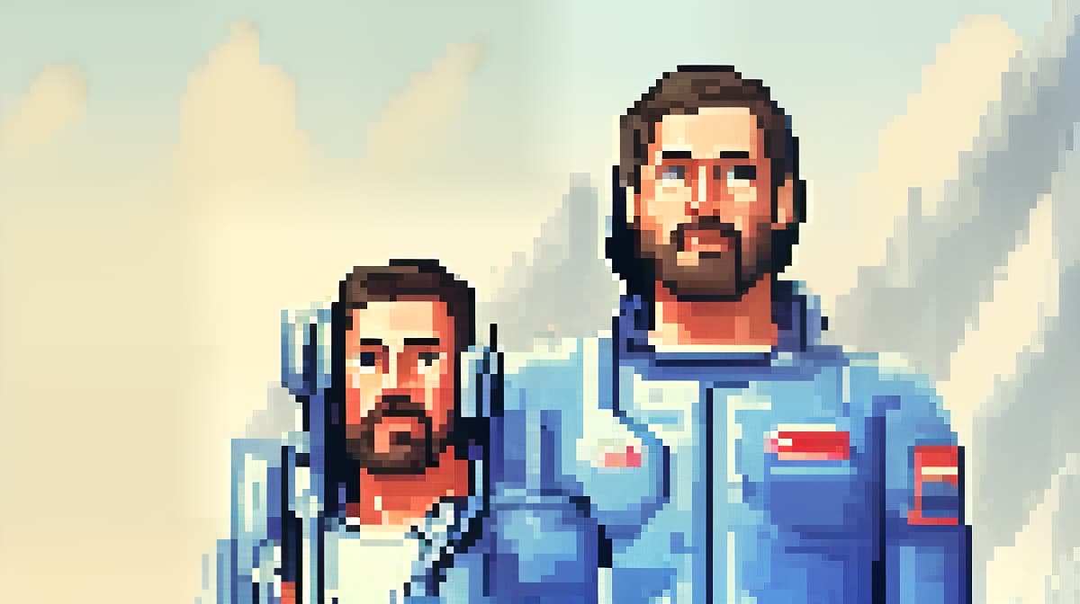  Man on the moon, pixel art style, pixel hyperrealistic, full body, detailed clothing, highly detailed, cinematic lighting, stunningly beautiful, intricate, sharp focus, f/1. 8, 85mm, (centered image composition), (professionally color graded), ((bright soft diffused light)), volumetric fog, trending on instagram, trending on tumblr, HDR 4K, 8K