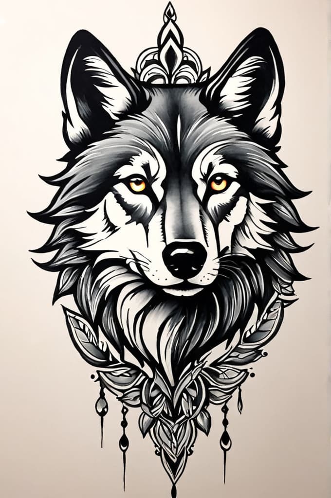  wolf, (tattoo sketch:1.25), drawing