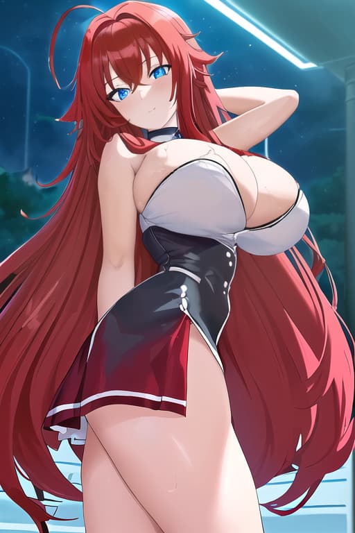  masterpiece, best quality, 1women, long red hair, looking at viewer, :3, cute, black uniform, outdoors, streets, cow shot, curvy, (((blue eyes))), rias gremory, red hair, antenna hair, wavy hair, ((beautiful detailed eyes, beautiful detailed glow, lots of glow)), anime screencap,women at pool, compeion , black , masterpiece, best quality, high quality, solo