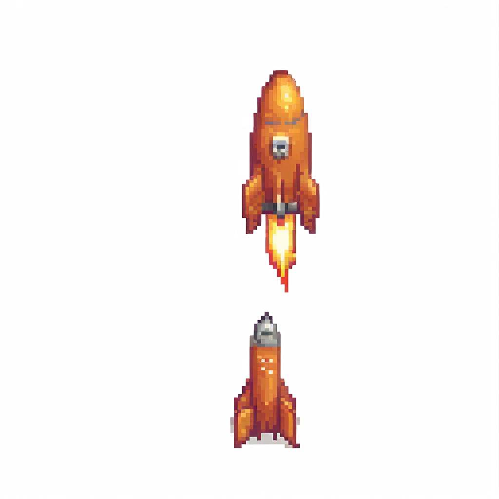  pixel art a rocket on white background . low res, blocky, pixel art style, 8 bit graphics