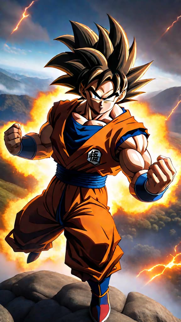  anime art: goku from dragon ball, jiren from dragon ball super, vegeta from dragon ball z, and broly from dragon ball super showcasing their reality bending powers in an epic battle. hyperrealistic, full body, detailed clothing, highly detailed, cinematic lighting, stunningly beautiful, intricate, sharp focus, f/1. 8, 85mm, (centered image composition), (professionally color graded), ((bright soft diffused light)), volumetric fog, trending on instagram, trending on tumblr, HDR 4K, 8K