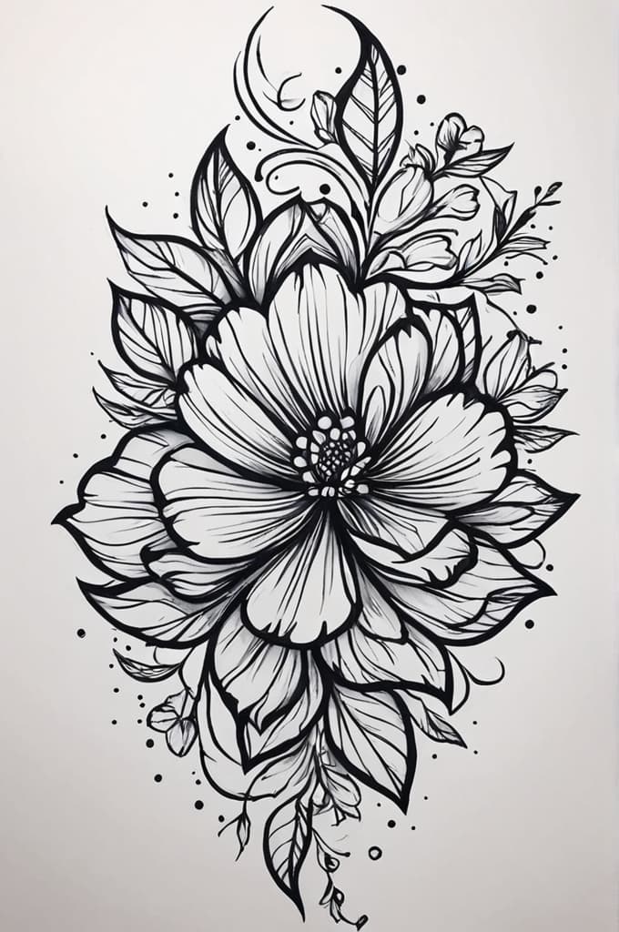  flowers, (tattoo sketch:1.25), drawing