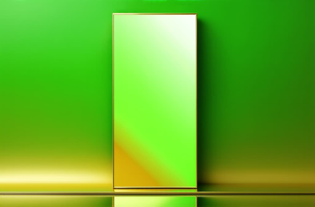  vertical mirror on a pastel gold background reflecting green surface. minimal geometric surreal template ar 3:2 {prompt}, maximum details