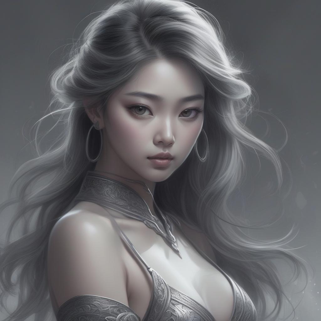  concept art a talented asian artist proficient in creating exquisite portraits using digital art techniques, showcases a unique style known as digital art wonders. with elements of romantic realism, the artwork features a captivating blend of dark silver and light gray shades. the artist employs airbrush art techniques to create bold and visually striking manga inspired characters. . digital artwork, illustrative, painterly, matte painting, highly detailed