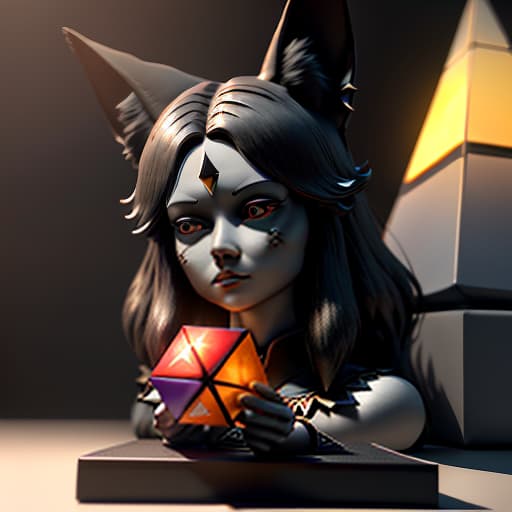  the fox girl holds a cube in one hand, and a pyramid in the other, on the top of the pyramid is written ngs, and a calculator is drawn in the cube. instead of the sun, a circle is built from which the rays come., (extremely detailed oil painting:1.2), glow effects, godrays, hand drawn, render, 8k, octane render, cinema 4d, blender, dark, atmospheric 4k ultra detailed, cinematic sensual, sharp focus, humorous illustration, big depth of field, masterpiece, colors, 3d octane render, 4k, concept art, trending on artstation, hyperrealistic, vivid colors, extremely detailed cg unity 8k wallpaper, trending on artstation, trending on cgsociety, intricate, high detail, dramatic