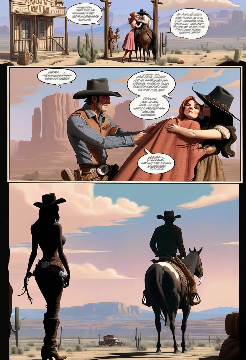  wild west. cowboy man hugs woman