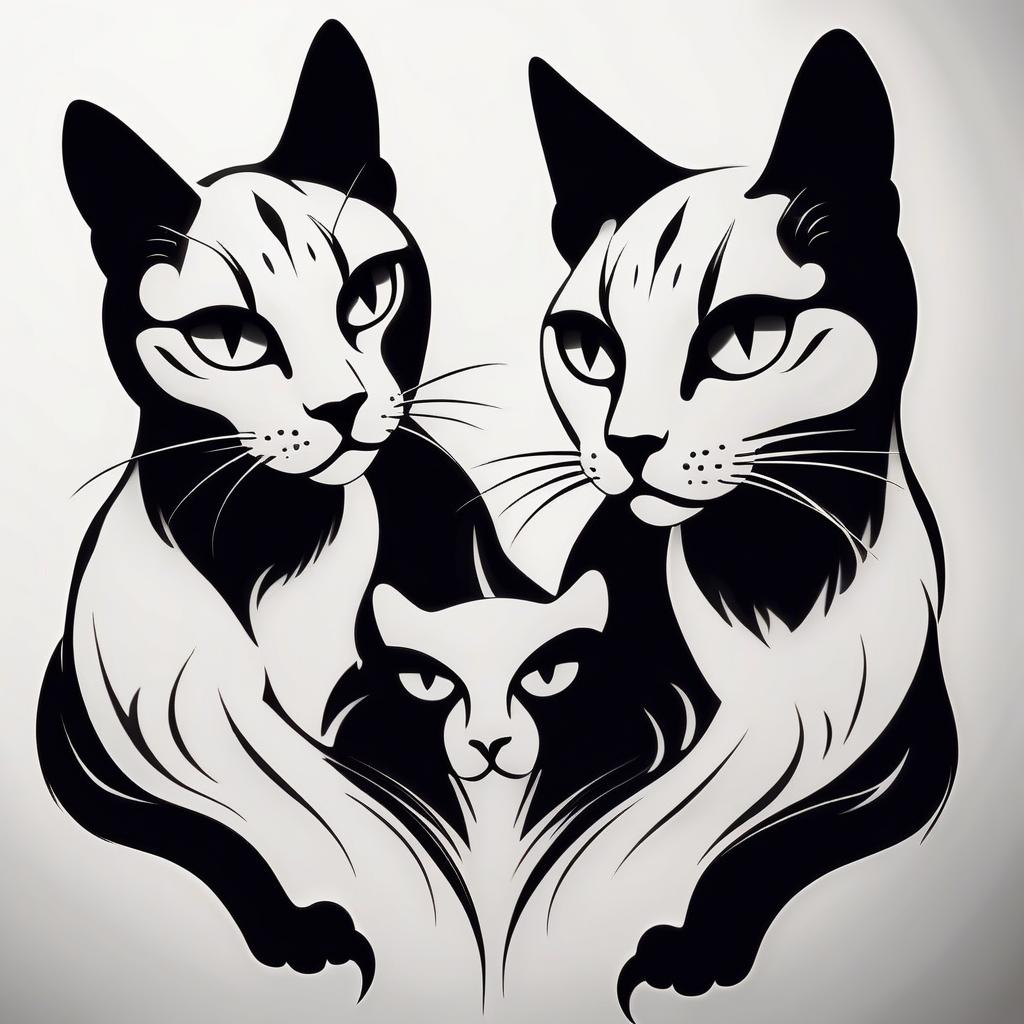  silhouette style make a tatto art of cat with three heads . high contrast, minimalistic, black and white, stark, dramatic