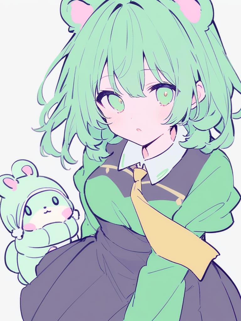  vocaloid ryuuto (vocaloid) birthday sleeve province green bag green shirt green bear both eyes bear tie neck wear libbon shirt short pan skirt stripe neckwear best women green hair a (· Ω ·) ω </s> </s> </s> </s> </s> </s> </s> </s> </s> </s> </s> </s> </s> </s> </s> </s> </s> kutai striped necktie white pupil yellow tie simple background white background 1: 1 aspect ratio flat color high resolution