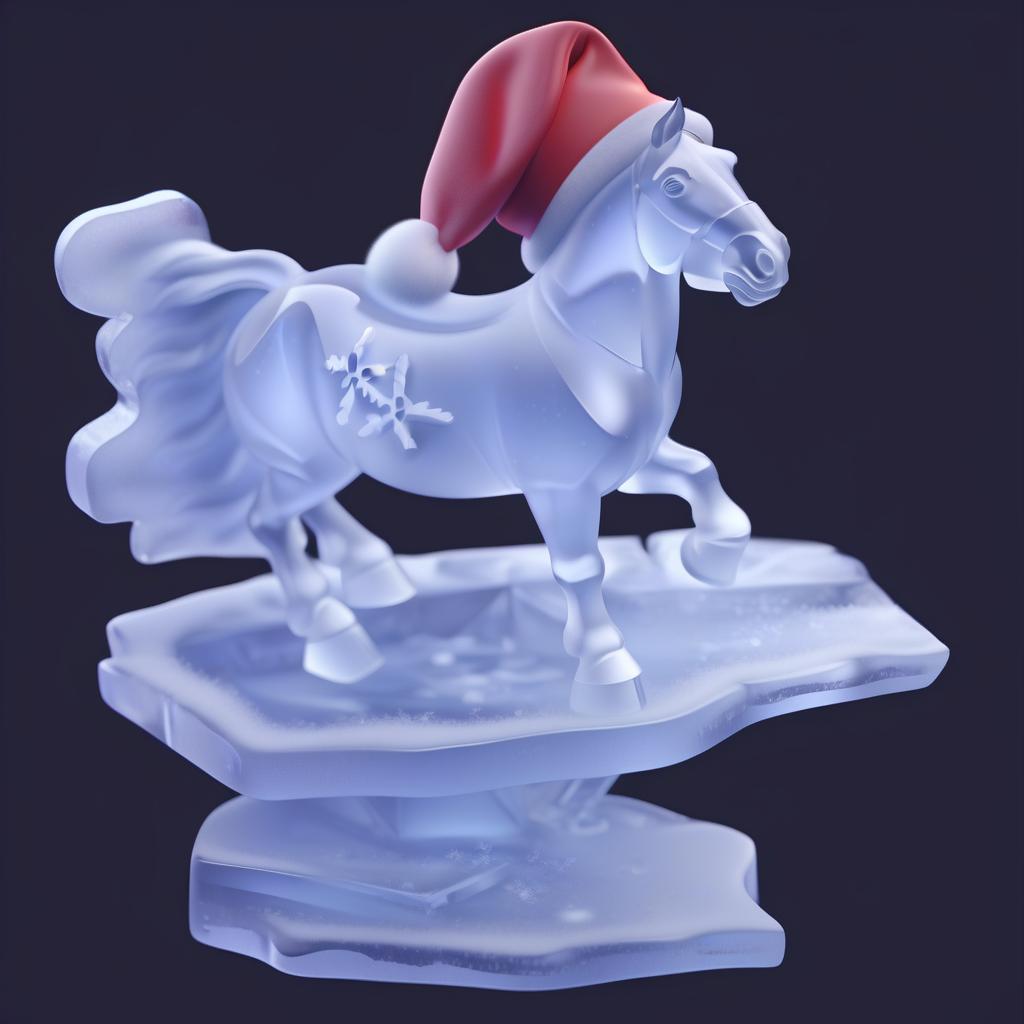  professional 3d model a horse from ice, horse sculpture made of ice, christmas decoration, christmas snowflakes . octane render, highly detailed, volumetric, dramatic lighting, civitai