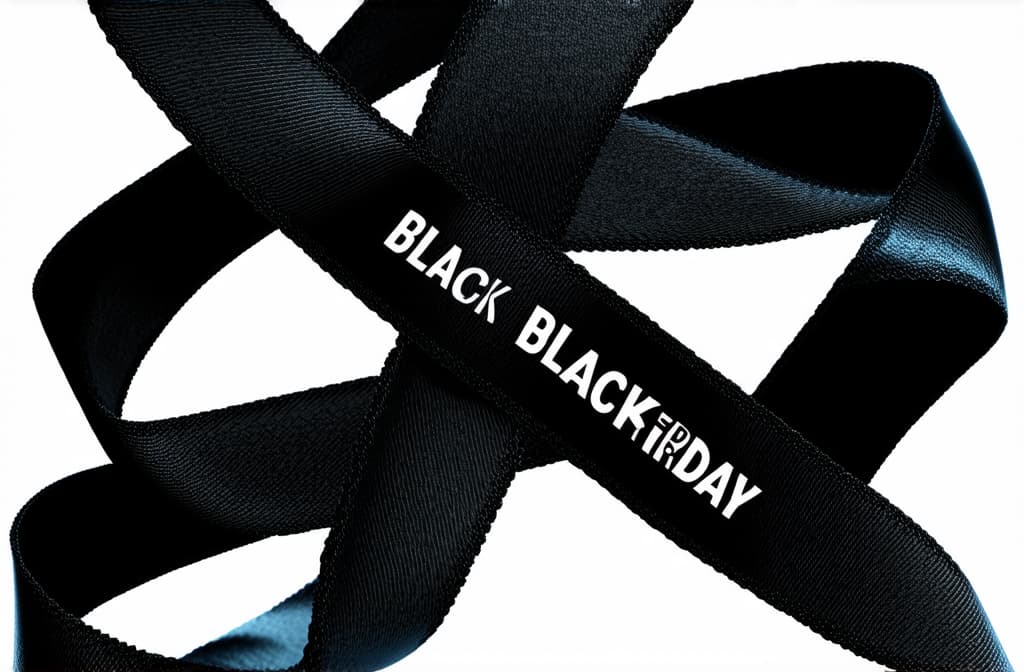  epic realistic, hyperdetailed, (cycles render:1.3), caustics, (glossy:0.58), (artstation:0.82),a crisscrossing silk ribbon with the words "black friday" forms ar 3:2