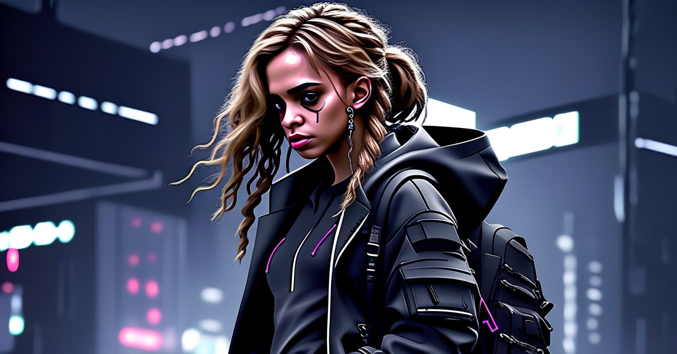  techwear fashion hermione granger . futuristic, cyberpunk, urban, tactical, sleek, dark, highly detailed