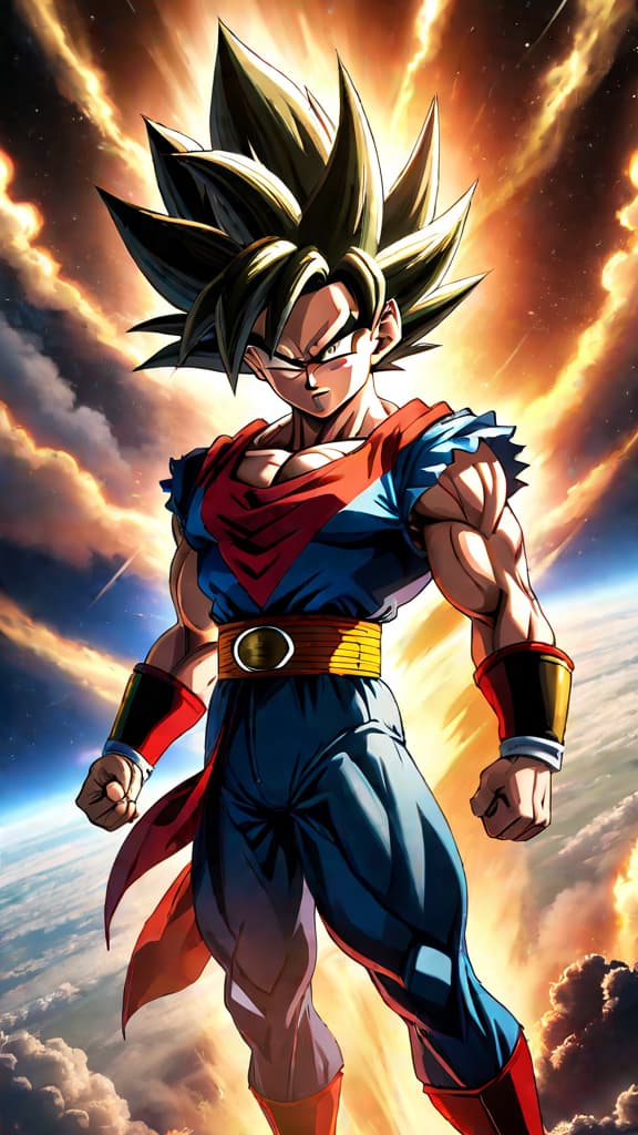  anime art: bardock launches baby goku towards earth as planet vegeta explodes in a blinding flash. hyperrealistic, full body, detailed clothing, highly detailed, cinematic lighting, stunningly beautiful, intricate, sharp focus, f/1. 8, 85mm, (centered image composition), (professionally color graded), ((bright soft diffused light)), volumetric fog, trending on instagram, trending on tumblr, HDR 4K, 8K