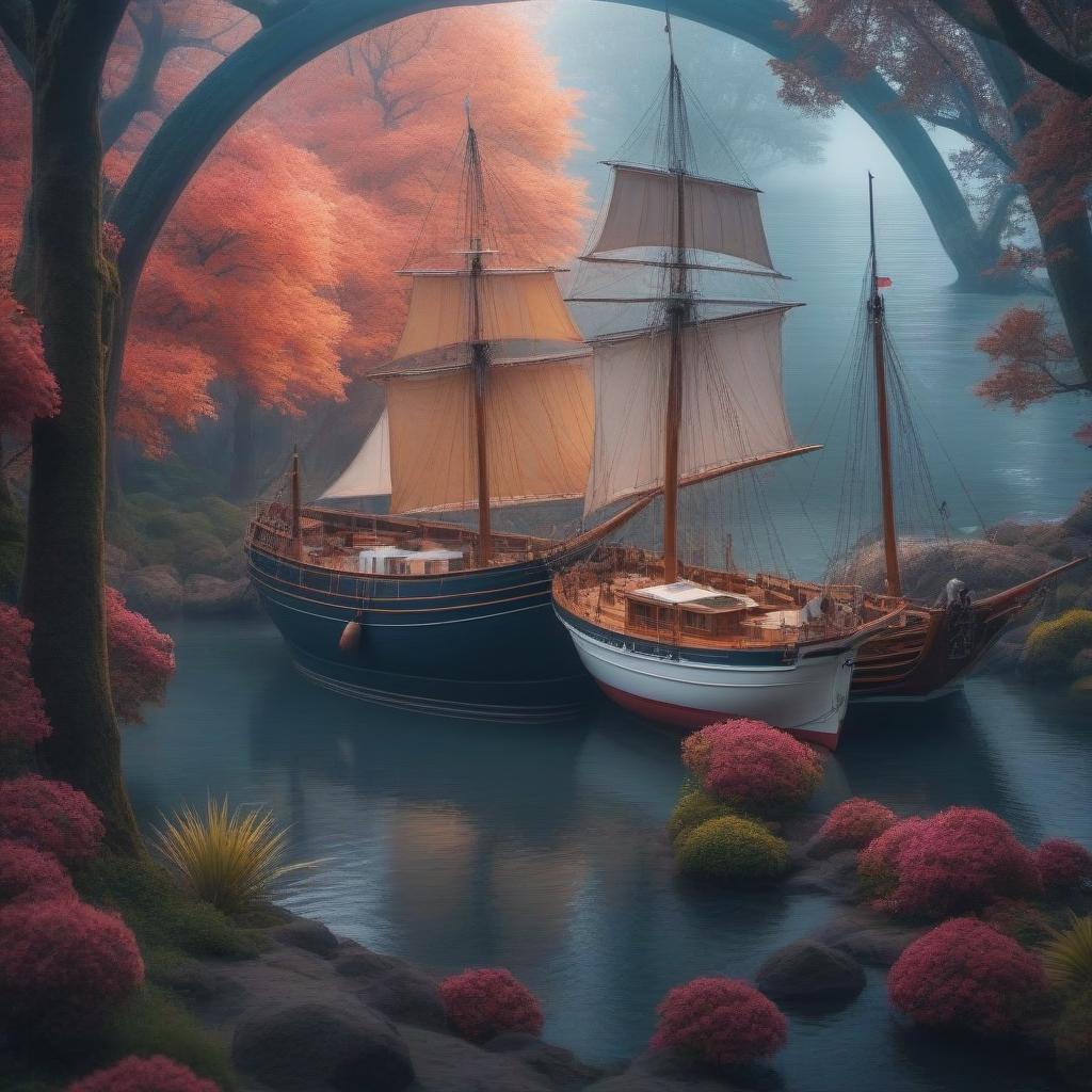  A beautiful sailboat hyperrealistic, full body, detailed clothing, highly detailed, cinematic lighting, stunningly beautiful, intricate, sharp focus, f/1. 8, 85mm, (centered image composition), (professionally color graded), ((bright soft diffused light)), volumetric fog, trending on instagram, trending on tumblr, HDR 4K, 8K