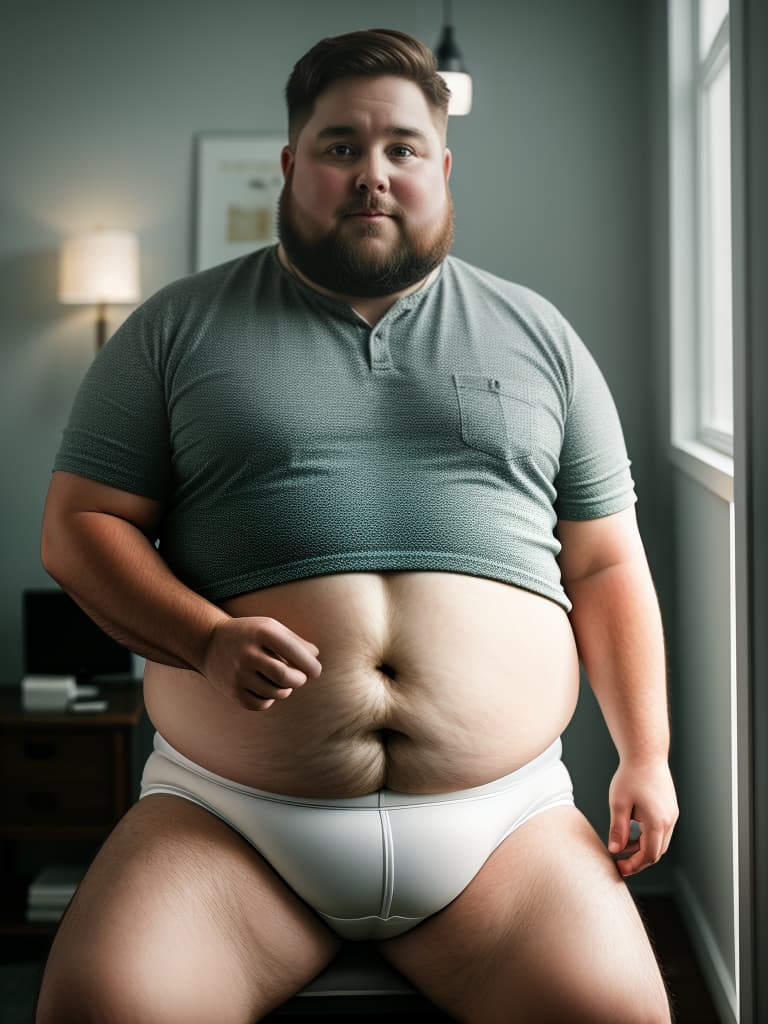  chubby overweight forty five year bearded white man wearing only a diaper, because he loves to wear diapers because diapers make him emotionally feel like he is a which is why he is obviously not potty trained , hyperrealistic, high quality, highly detailed, cinematic lighting, intricate, sharp focus, f/1. 8, 85mm, (centered image composition), (professionally color graded), ((bright soft diffused light)), volumetric fog, trending on instagram, HDR 4K, 8K