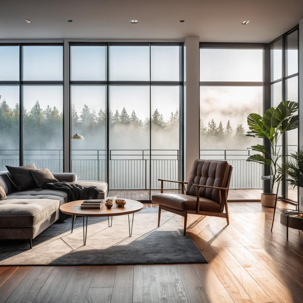  create a photorealistic rendering of a living room with a wooden floor, featuring a modern sofa placed near a large window. the room should feel cozy and inviting, with natural light streaming in from the window onto the warm wooden flooring. hyperrealistic, full body, detailed clothing, highly detailed, cinematic lighting, stunningly beautiful, intricate, sharp focus, f/1. 8, 85mm, (centered image composition), (professionally color graded), ((bright soft diffused light)), volumetric fog, trending on instagram, trending on tumblr, HDR 4K, 8K