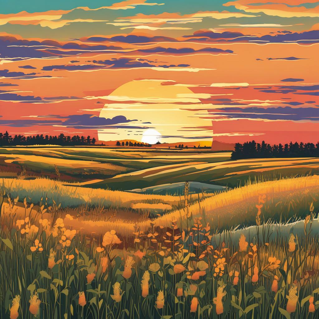  A prairie, sunset, sunset