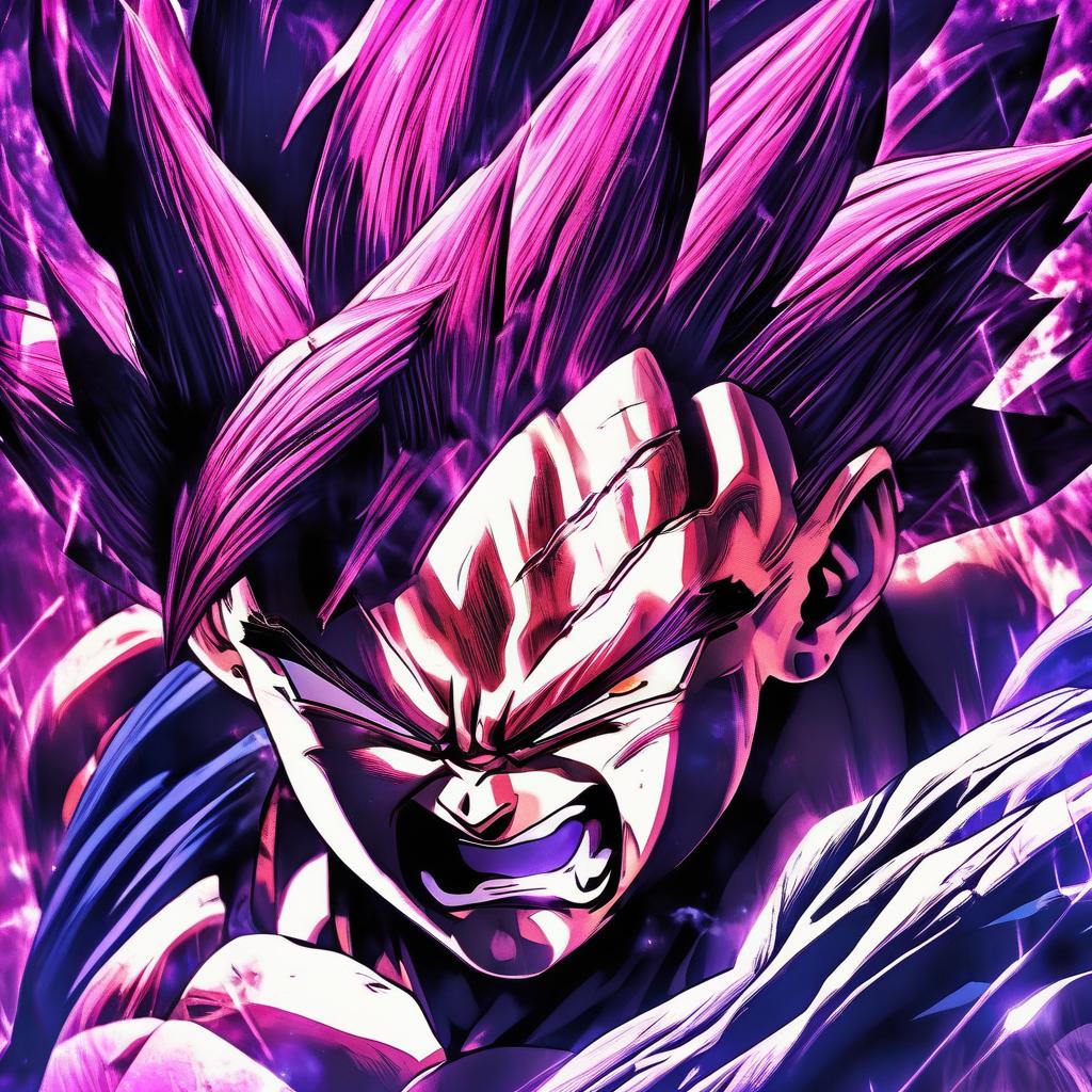  a close up of a person on a purple background, gogeta, dark nature background, super scale rendered, by ryūsei kishida, black crown, epic lighting, big bad, red aura, dark artslabcoats, character is standing, very clean art, very clear image