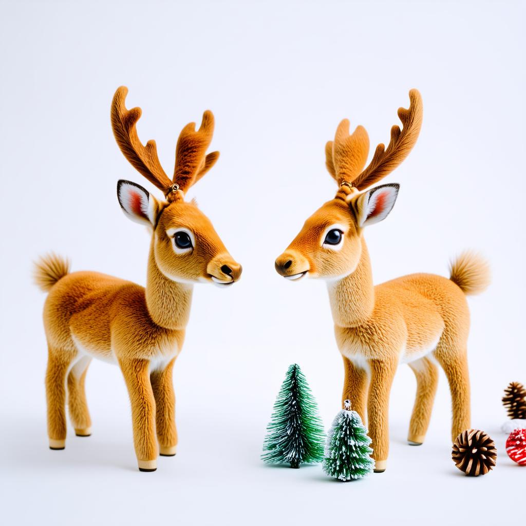  professional detailed photography, kawaii style cute christmas deer on solid white background, pastel shades , (muted colors, dim colors, soothing tones), (vsco:0.3)